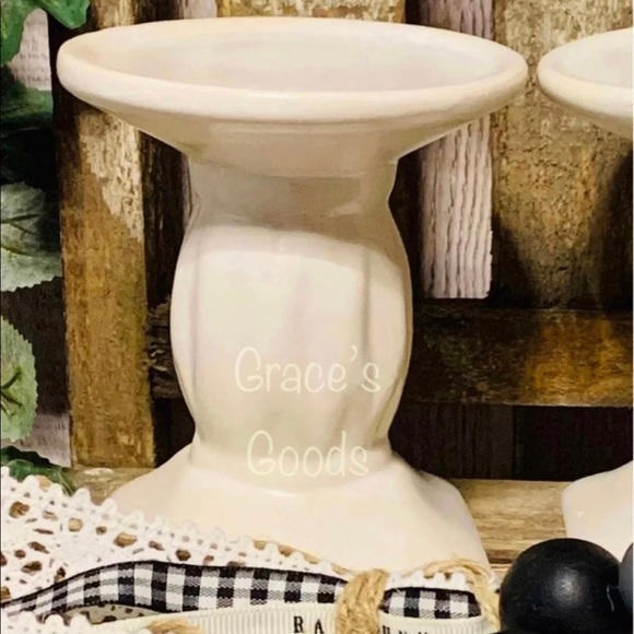 2 Farmhouse White Ceramic Risers/Pedestals - Picture 2 of 8